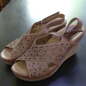 Earth Tan Cutout Slingback Wedges